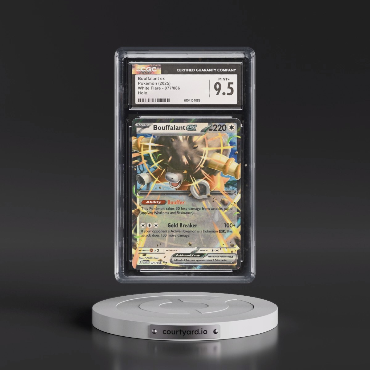 2025 Pokémon Wht EN-White Flare #077 Bouffalant EX - Holo (CGC 9.5 MINT+)