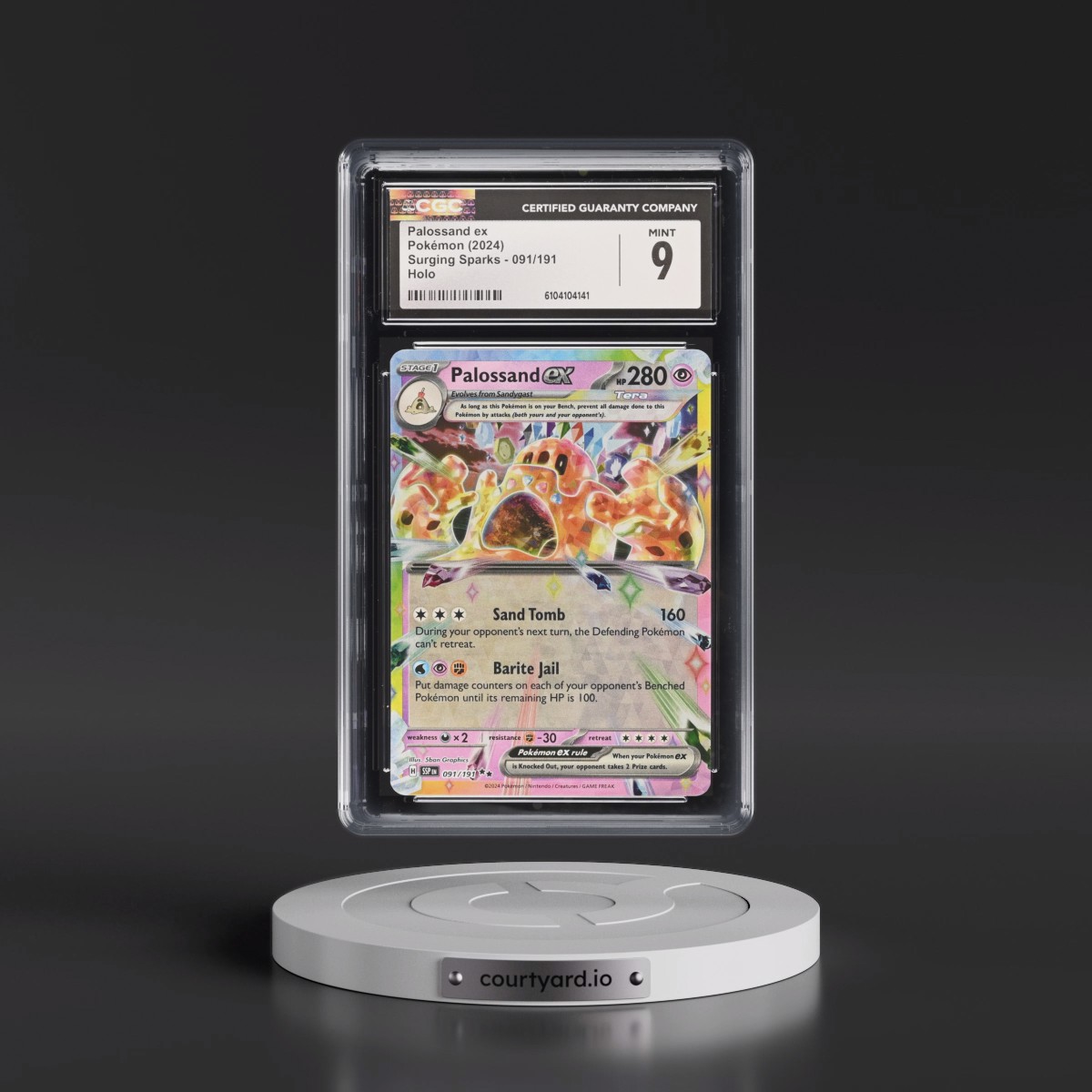 2024 Pokémon Ssp EN-Surging Sparks #091 Palossand EX - Holo (CGC 9 MINT)