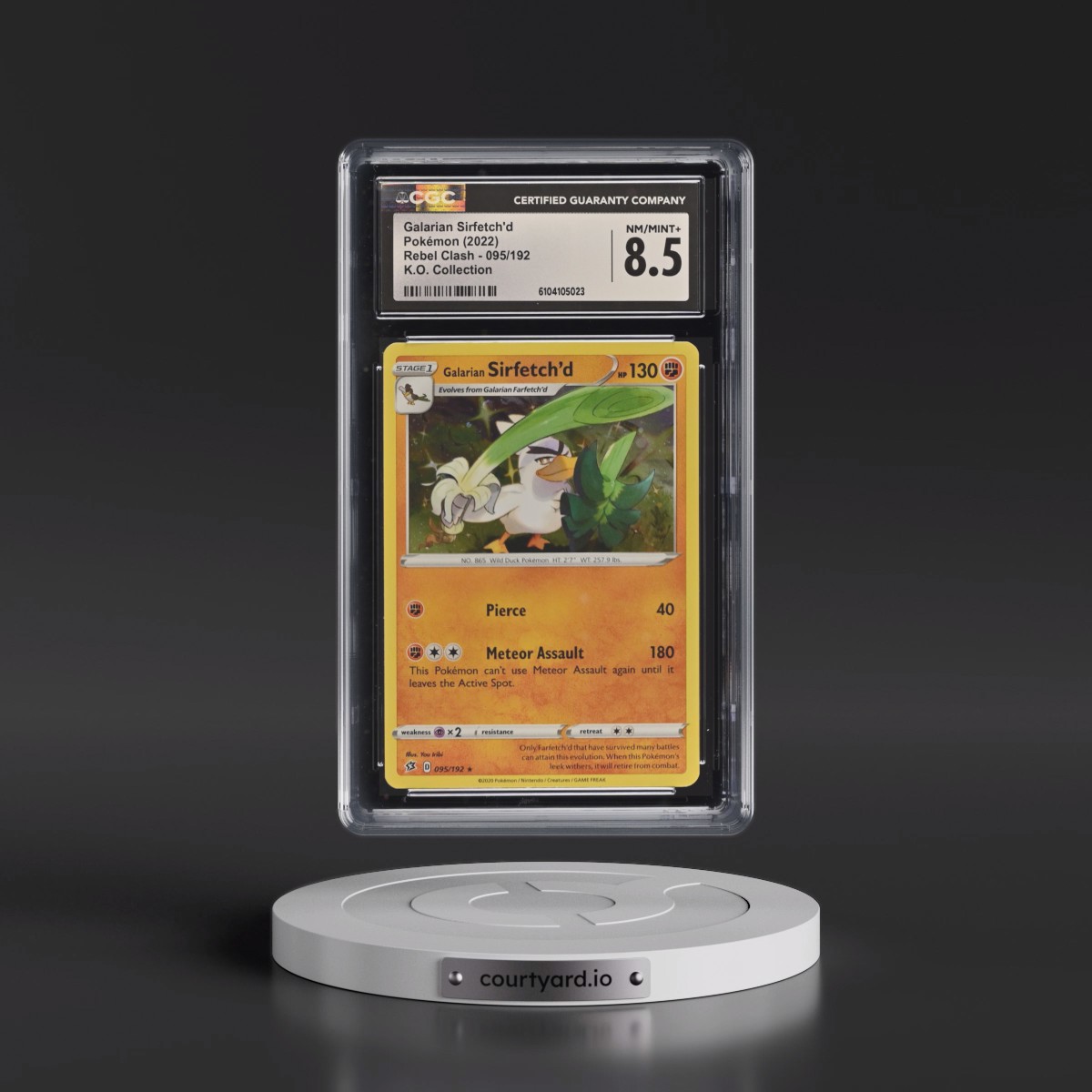 2020 Rebel Clash #095/192 Galarian Sirfetch'd - Knock Out Collection (Cosmos Holo) (CGC 8.5 NM-MT+)