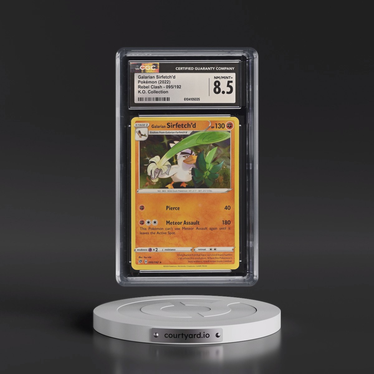 2020 Rebel Clash #095/192 Galarian Sirfetch'd - Knock Out Collection (Cosmos Holo) (CGC 8.5 NM-MT+)