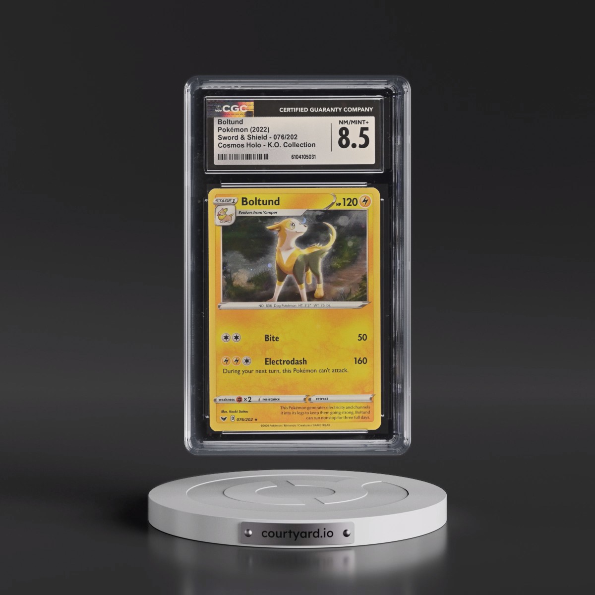 2020 Sword & Shield #076/202 Boltund - Cosmos Holo Knock Out Collection (CGC 8.5 NM-MT+)