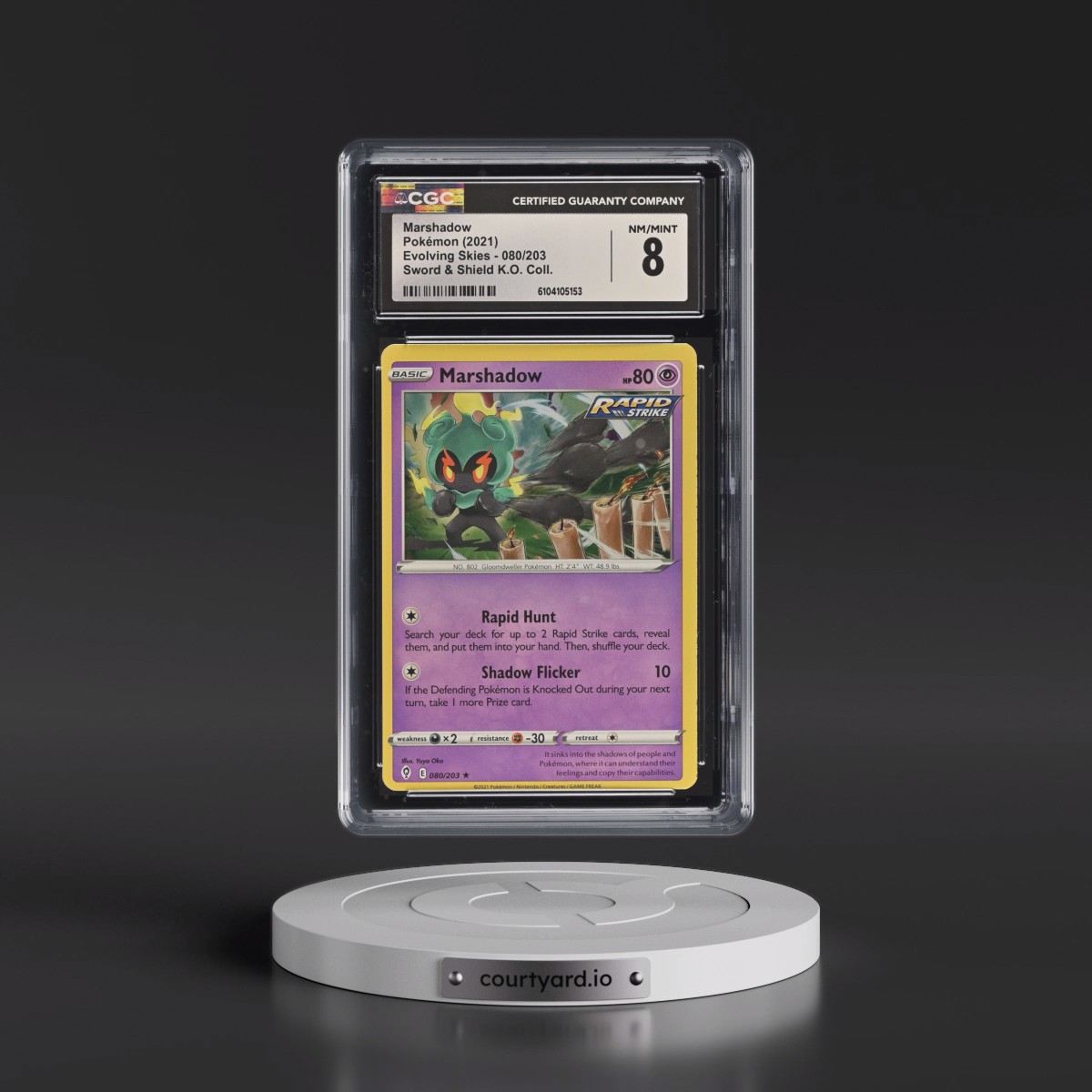 2021 Evolving Skies #080/203 Marshadow - Sword & Shield Knock Out Collection (Cosmos Holo) (CGC 8 NM-MT)