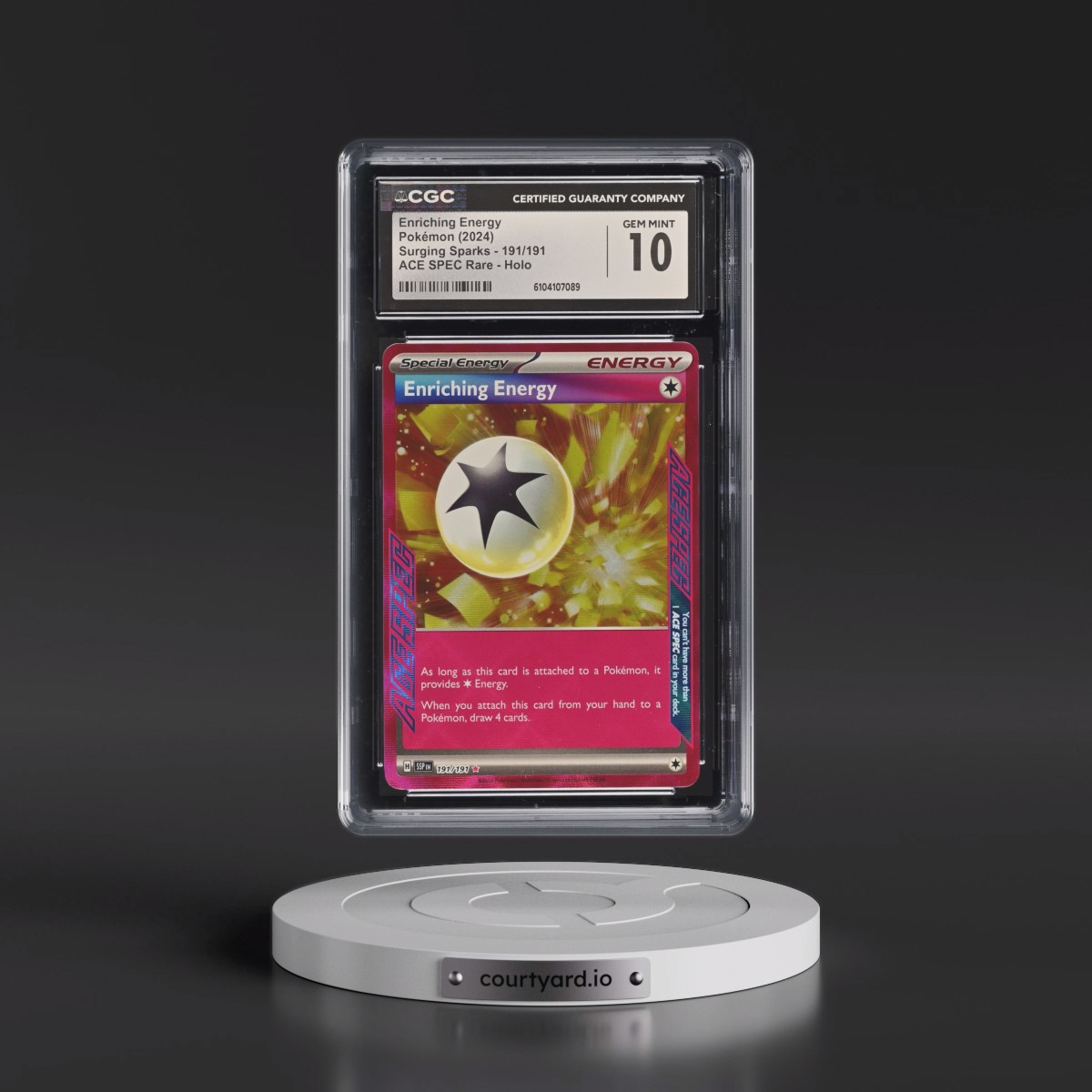 2024 Surging Sparks - SSP EN #191/191 Enriching Energy - ACE SPEC Rare Holo (CGC 10 GEM MINT)