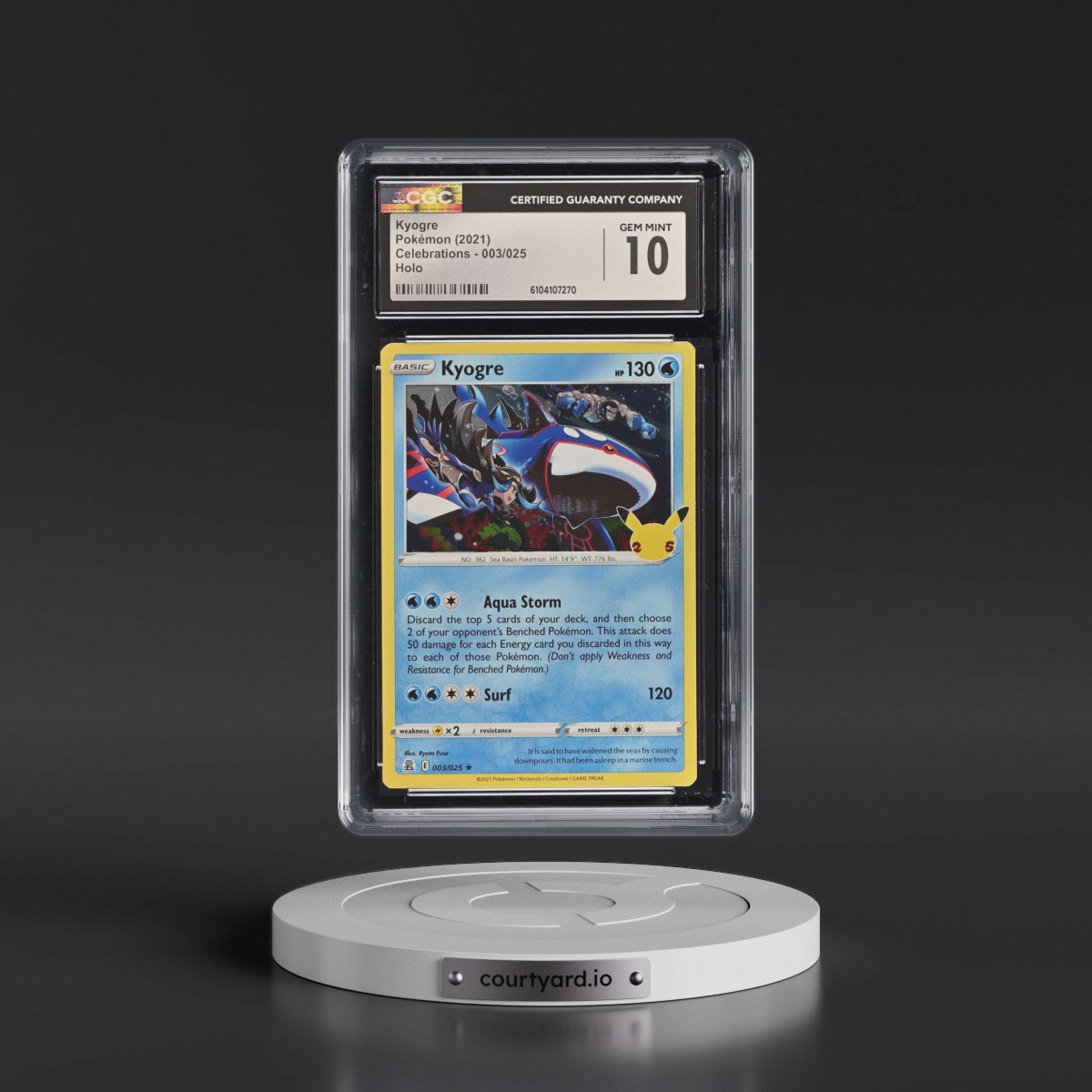 2021 Celebrations #003/025 Kyogre - Holo (CGC 10 GEM MINT)