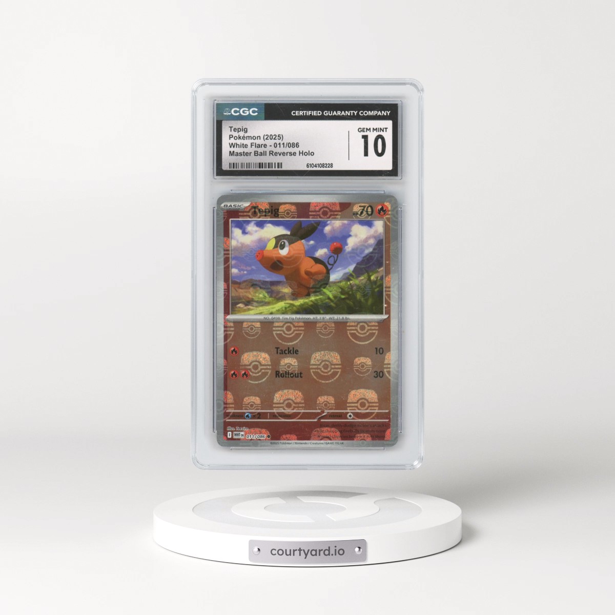 2025 White Flare - WHT EN Tepig - Reverse Holo Master Ball #011/086 CGC 10