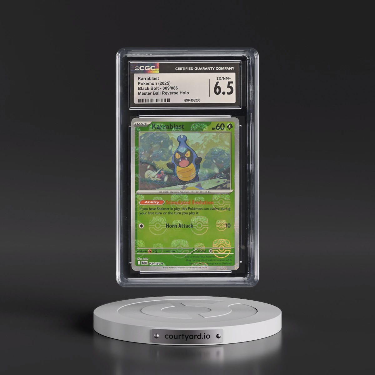 2025 Black Bolt - BLK EN #009/086 Karrablast - Reverse Holo Master Ball (CGC 6.5 EX-NM+)
