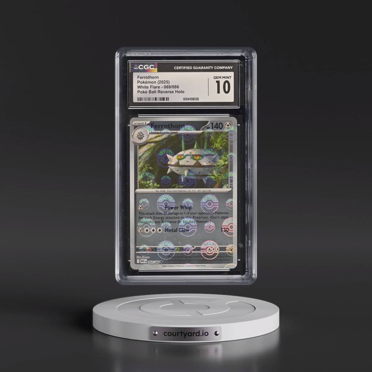 2025 White Flare - WHT EN #069/086 Ferrothorn - Reverse Holo Poké Ball (CGC 10 GEM MINT)