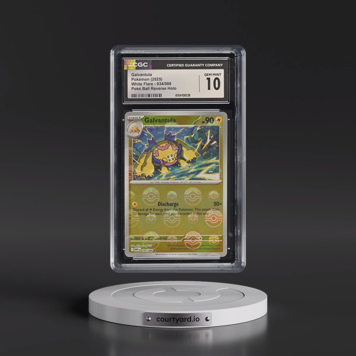 2025 White Flare - WHT EN #034/086 Galvantula - Reverse Holo Poké Ball (CGC 10 GEM MINT)