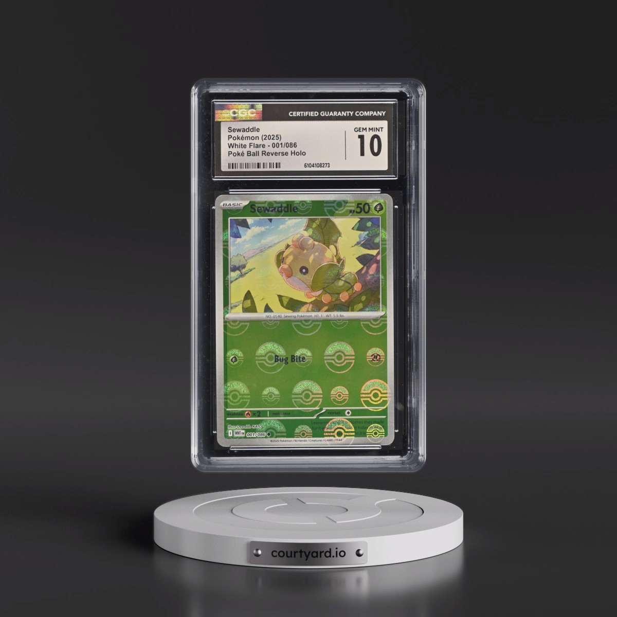 2025 White Flare - WHT EN #001/086 Sewaddle - Reverse Holo Poké Ball (CGC 10 GEM MINT)