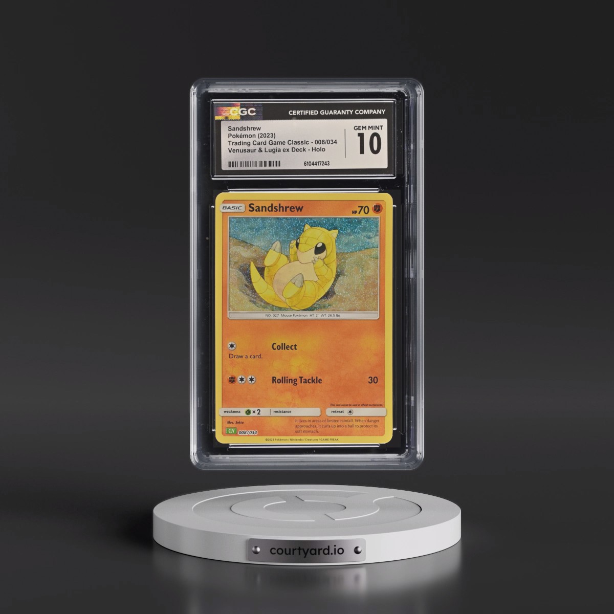 2023 Trading Card Game Classic - CLV, CLC, CLB #008/034 Sandshrew - Venusaur & Lugia ex Deck - CLV Holo (CGC 10 GEM MINT)