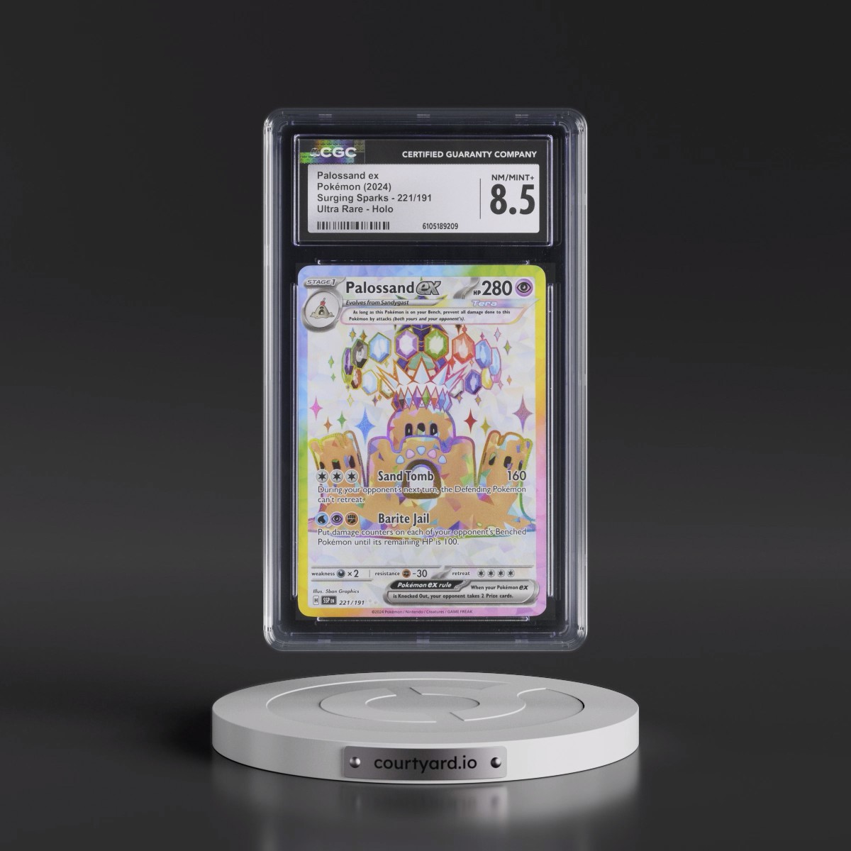 2024 Surging Sparks - SSP EN #221/191 Palossand ex - Ultra Rare Holo (CGC 8.5 NM-MT+)