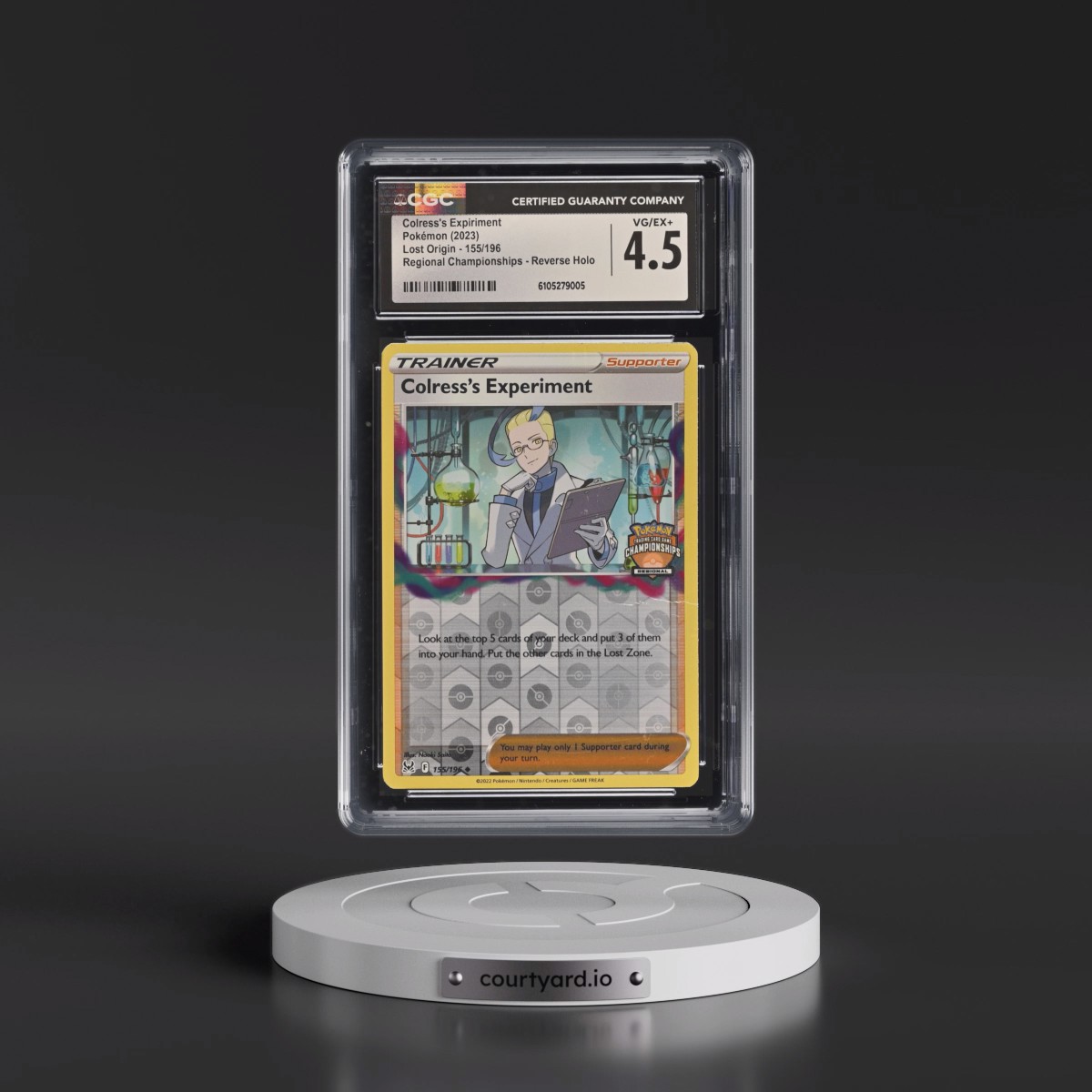 2022 Lost Origin #155/196 Colress's Expiriment - Reverse Holo Regional Championships (CGC 4.5 VG-EX+)