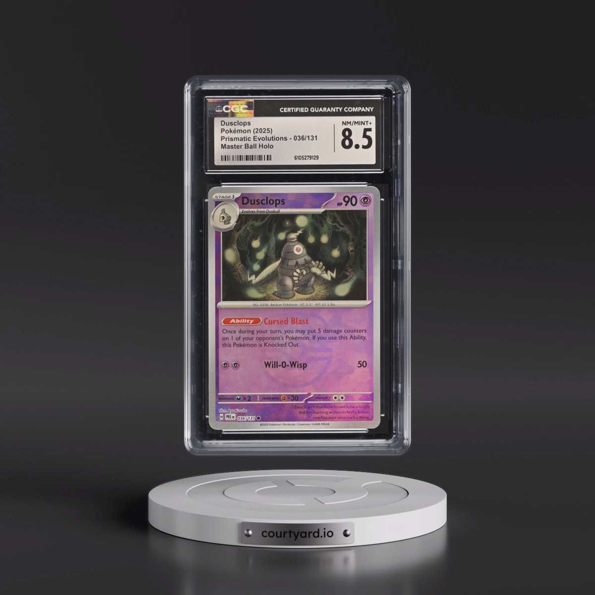 2025 Prismatic Evolutions - PRE EN #036/131 Dusclops - Master Ball Holo (CGC 8.5 NM-MT+)
