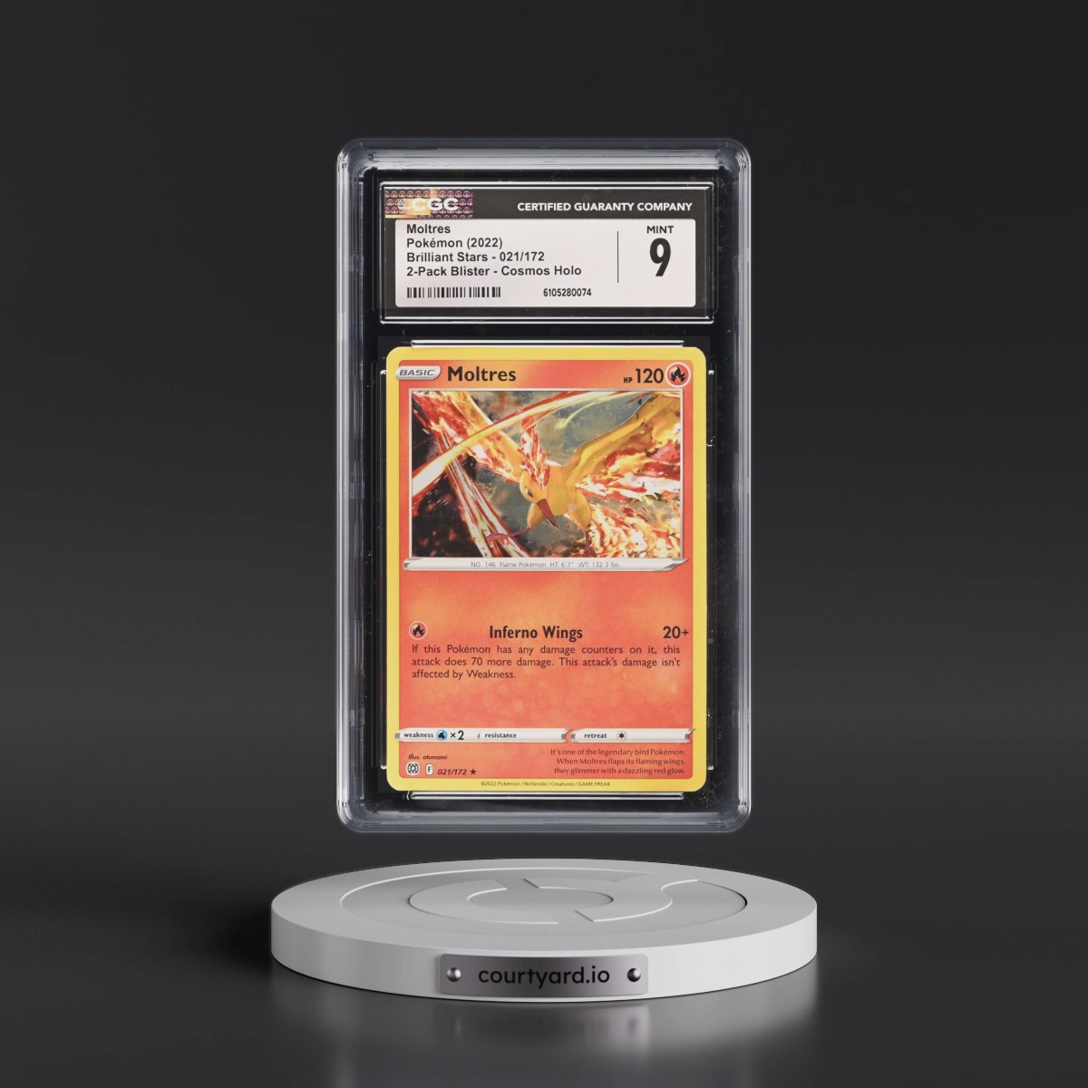 2022 Brilliant Stars #021/172 Moltres - 2-Pack Blister Cosmos Holo (CGC 9 MINT)