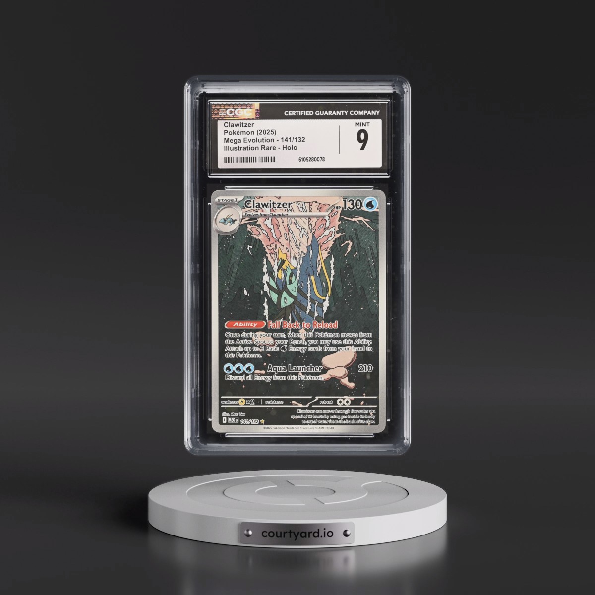 2025 Pokémon Meg EN-Mega Evolution #141 Clawitzer - Illustration Rare (CGC 9 MINT)