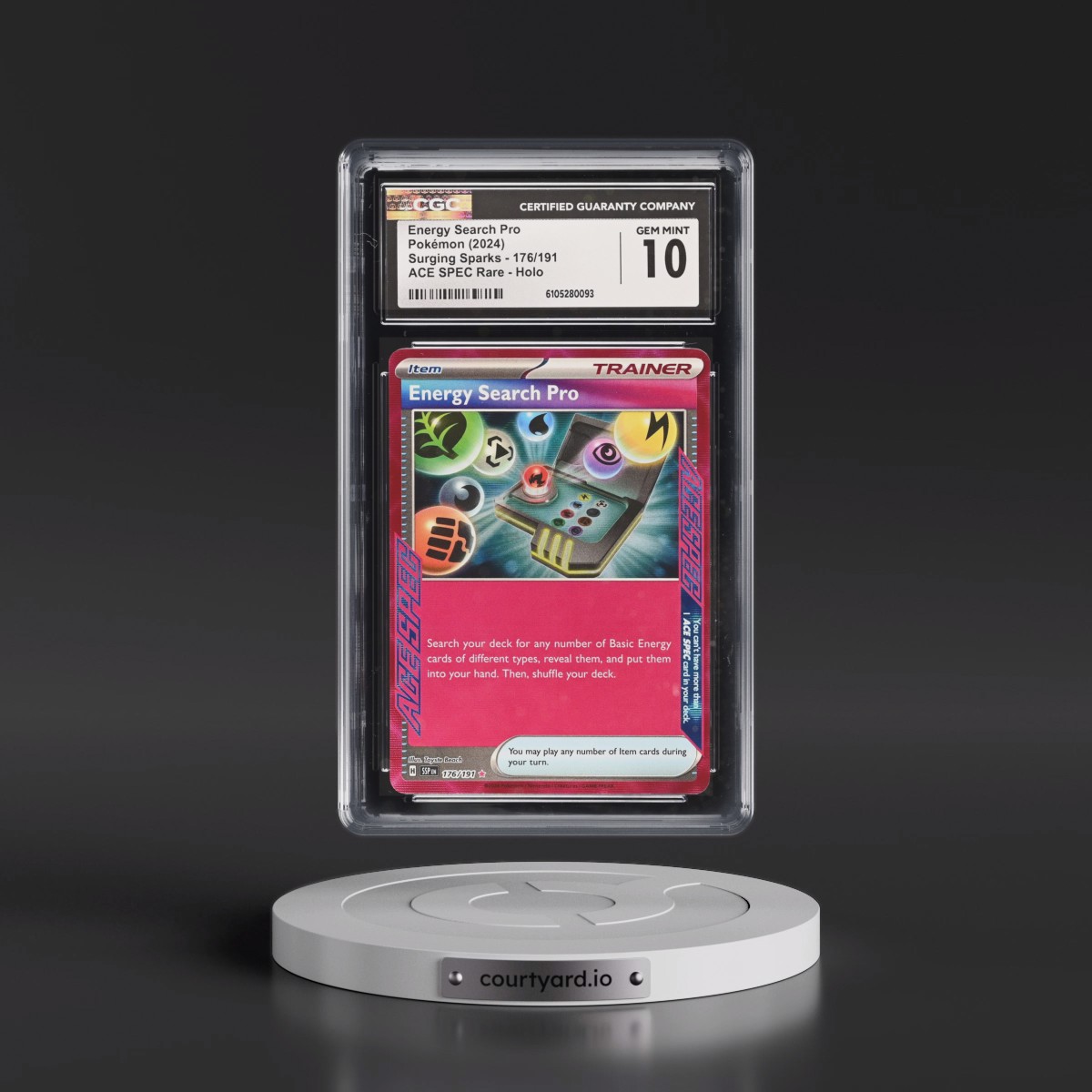 2024 Surging Sparks - SSP EN #176/191 Energy Search Pro - ACE SPEC Rare Holo (CGC 10 GEM MINT)