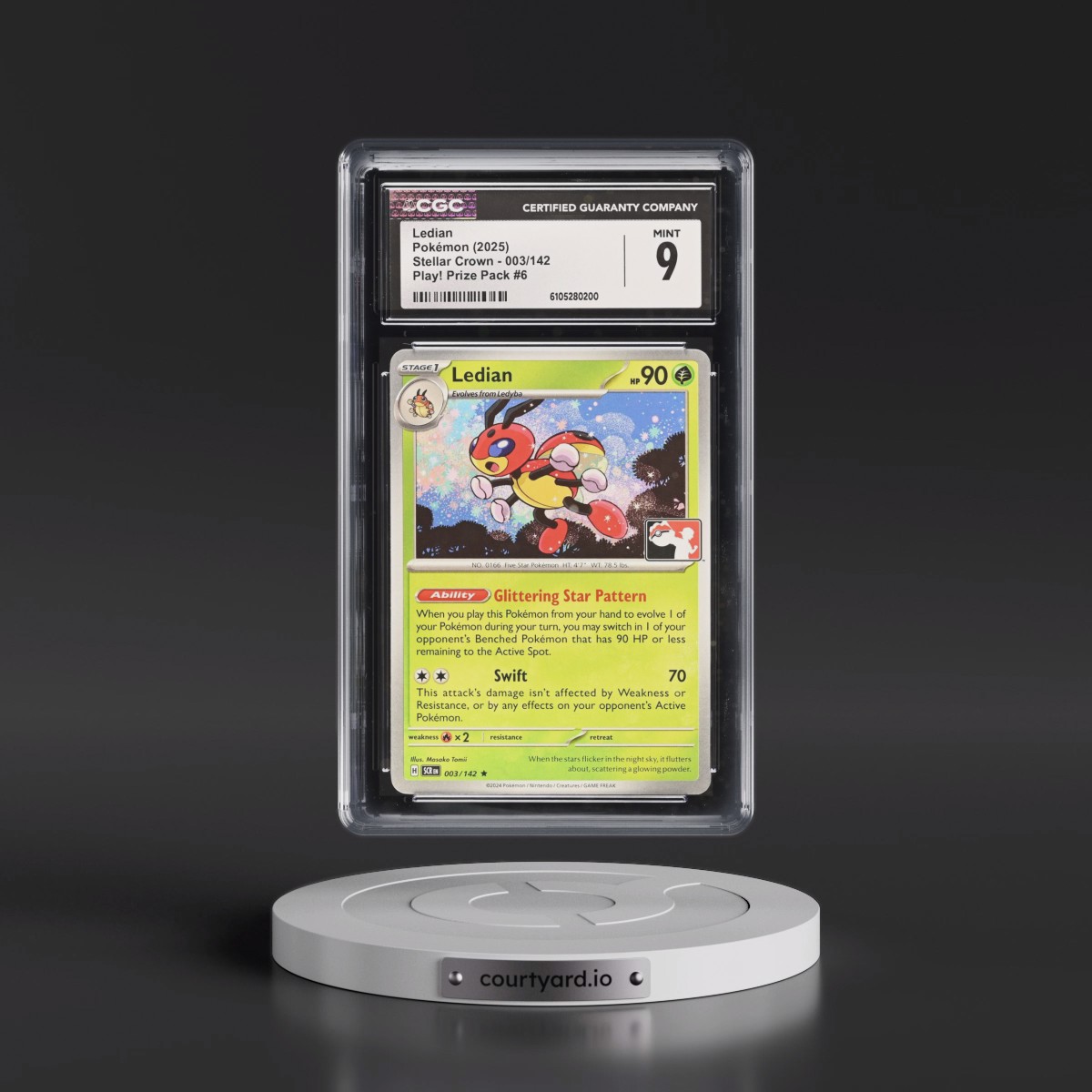 2024 Stellar Crown - SCR EN Ledian - Play! Pokémon Prize Pack (Non Holo) #003/142 CGC 9