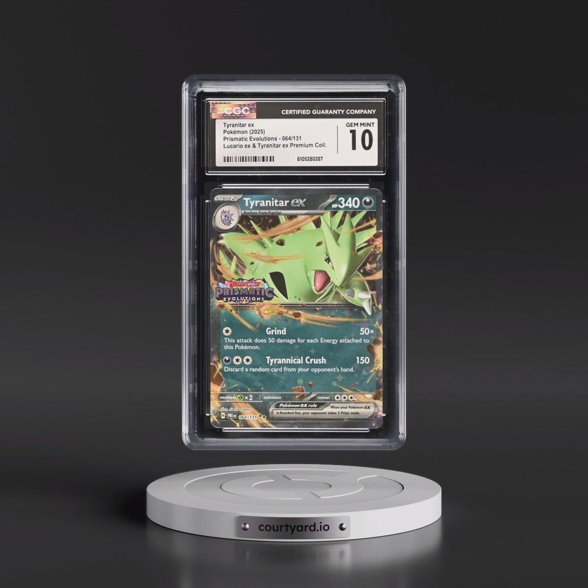2024 Prismatic Evolutions - PRE EN #064/131 Tyranitar ex - (Prismatic Evolutions Stamp) Lucario ex &amp; Tyranitar ex Premi (Holo) (CGC 10 GEM MINT)