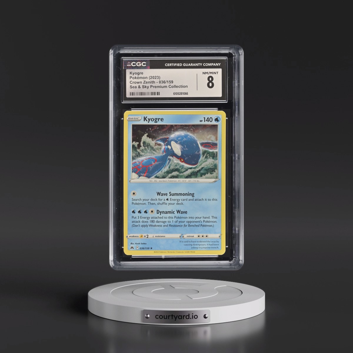 2023 Crown Zenith #036/159 Kyogre - Sea & Sky Premium Collection (Cosmos Holo) (CGC 8 NM-MT)