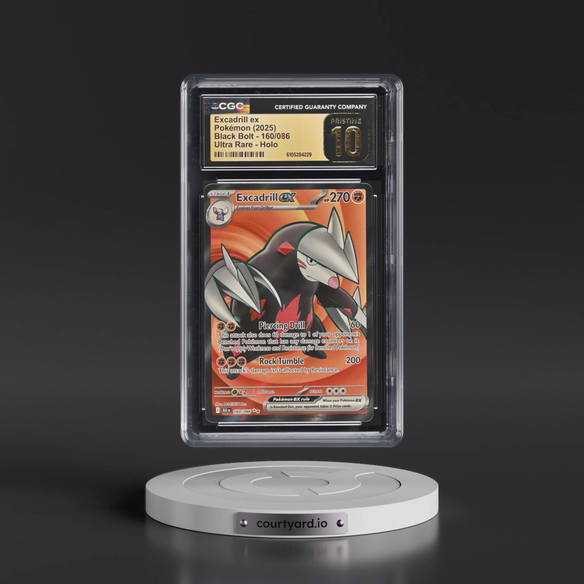 2025 Pokémon Blk EN-Black Bolt #160 Excadrill EX - Holo Ultra Rare (CGC 10 PRISTINE)