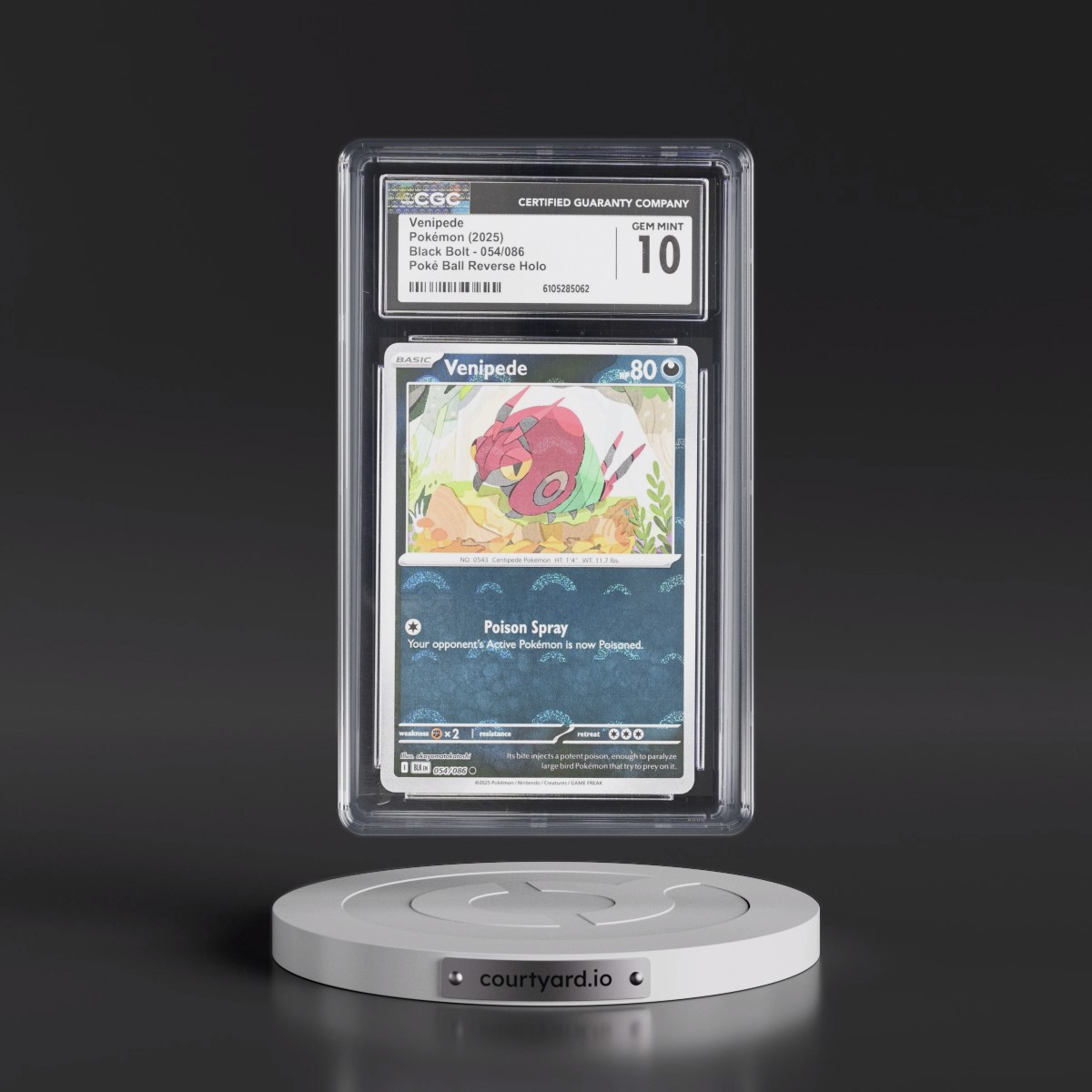 2025 Black Bolt - BLK EN #054/086 Venipede - Reverse Holo Poké Ball (CGC 10 GEM MINT)