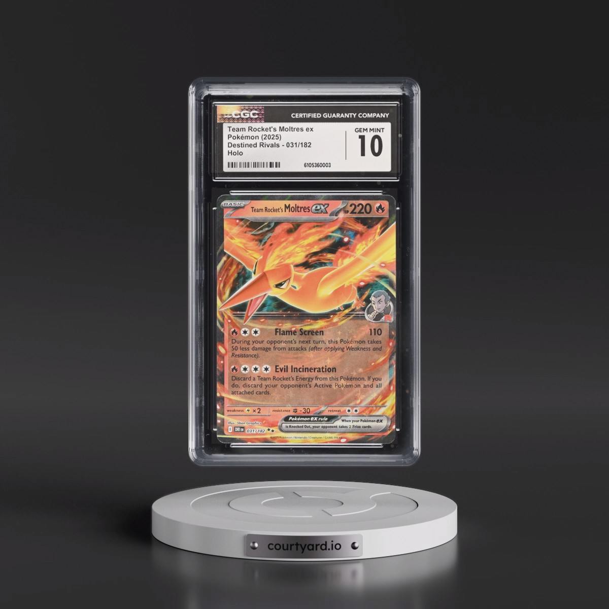2025 Destined Rivals - DRI EN #031/182 Team Rocket's Moltres ex - Holo (CGC 10 GEM MINT)