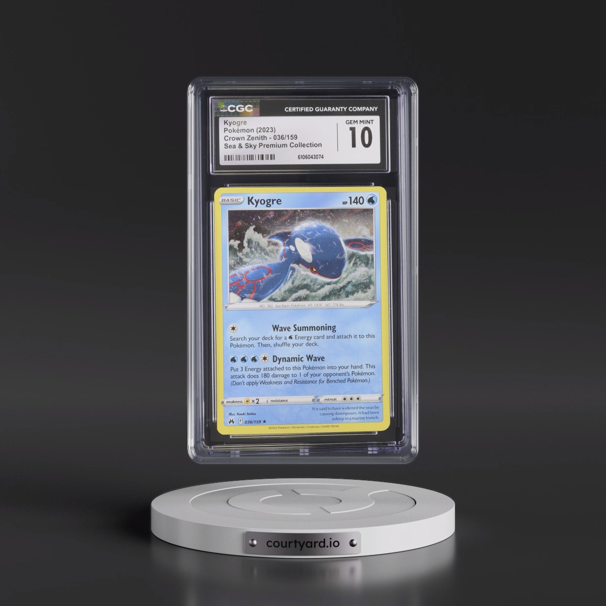2023 Crown Zenith #036/159 Kyogre - Sea & Sky Premium Collection (Cosmos Holo) (CGC 10 GEM MINT)