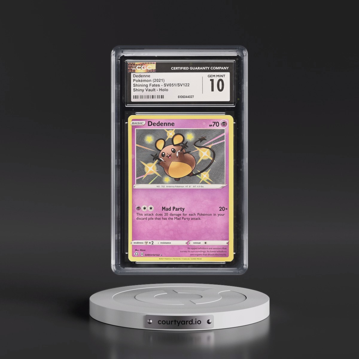 2021 Shining Fates #SV051/SV122 Dedenne - Shiny Vault Holo (CGC 10 GEM MINT)