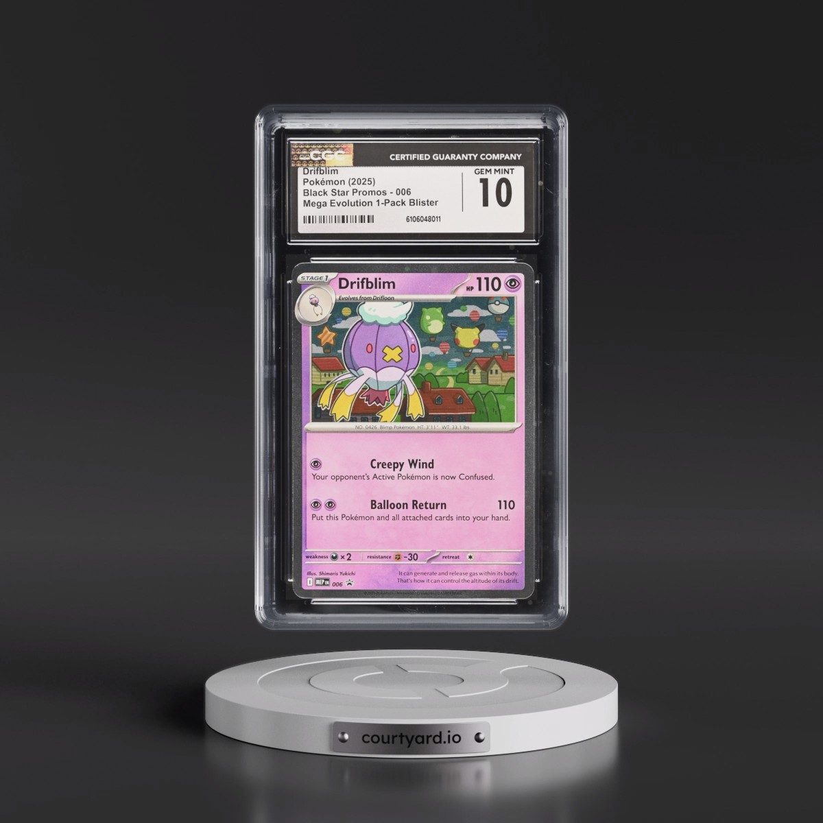 2025 Black Star Promos - Mega Evolution MEP EN #006 Drifblim - Mega Evolution 1-Pack Blister (Cosmos Holo) (CGC 10 GEM MINT)