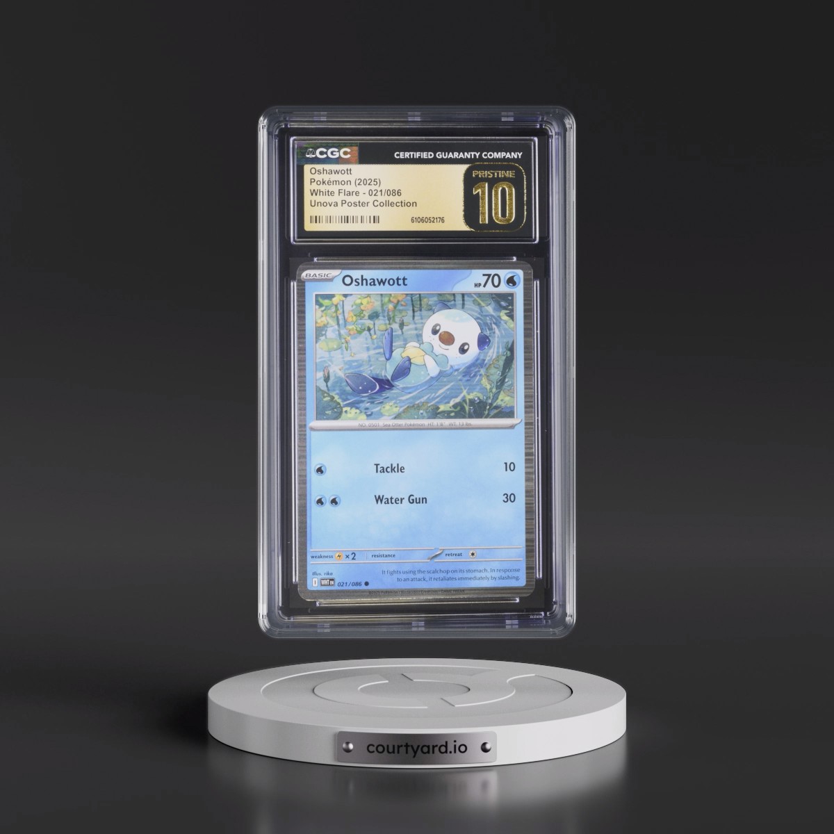 2025 White Flare - WHT EN #021/086 Oshawott - Black Bolt &amp; White Flare Poster Collection (Tinsel Holo) (CGC 10 PRISTINE)