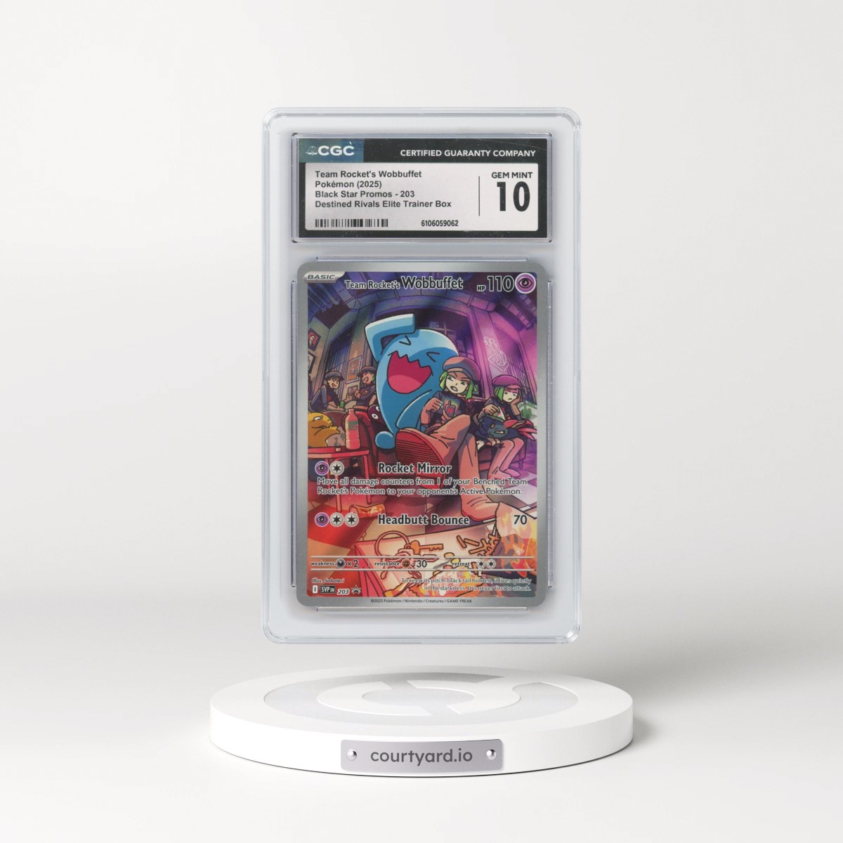 2025 Pokémon Svp EN-SV Black Star Promo #203 Team Rocket's Wobbuffet - Destined Rivals Elite Trainer Box (CGC 10 GEM MINT)