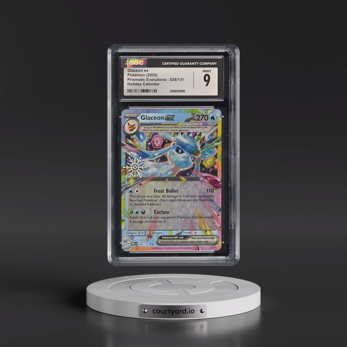 2024 Prismatic Evolutions - PRE EN #026/131 Glaceon ex - Holiday Calendar (Snowflake Stamp) (Holo) (CGC 9 MINT)