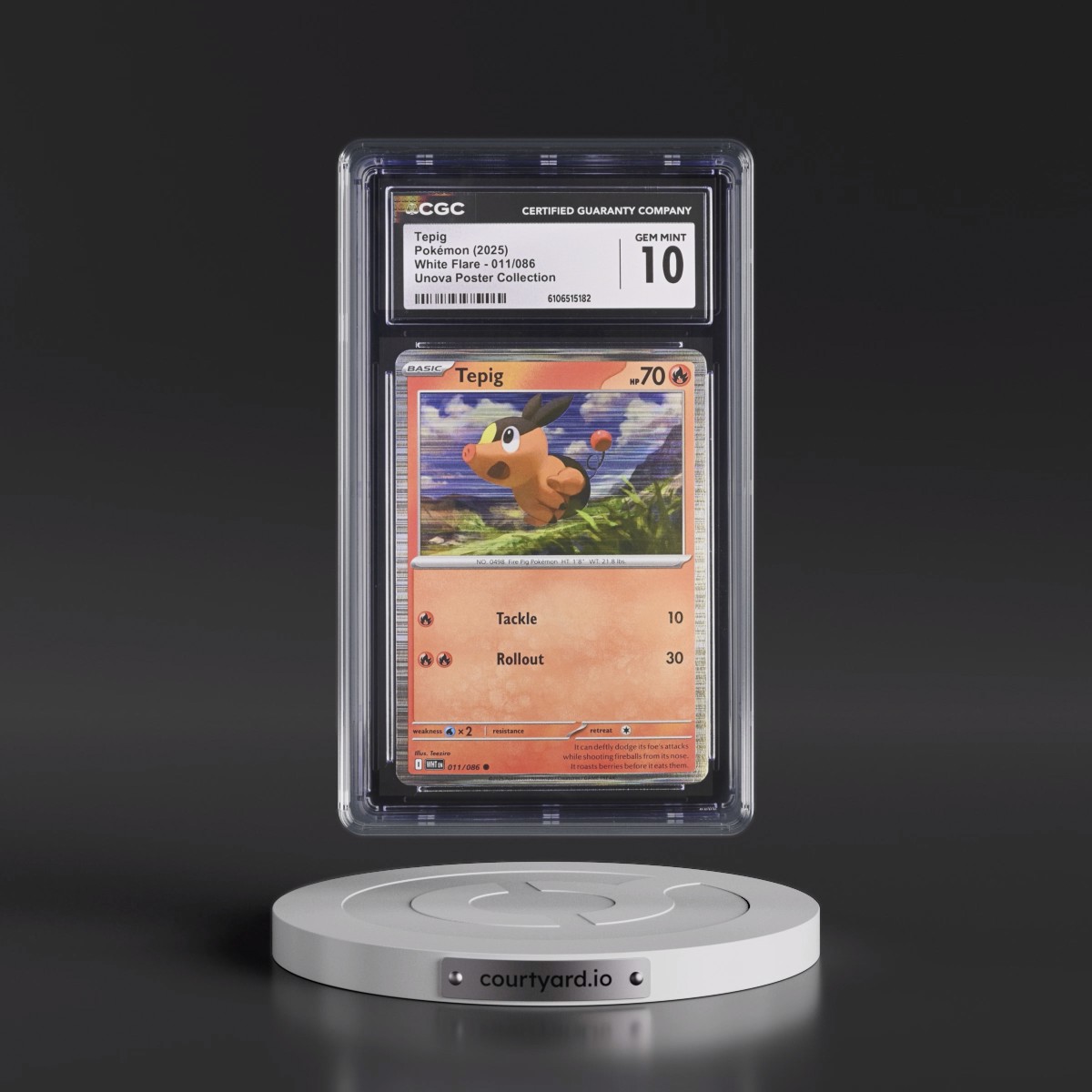 2025 White Flare - WHT EN #011/086 Tepig - Unova Poster Collection (Tinsel Holo) (CGC 10 GEM MINT)