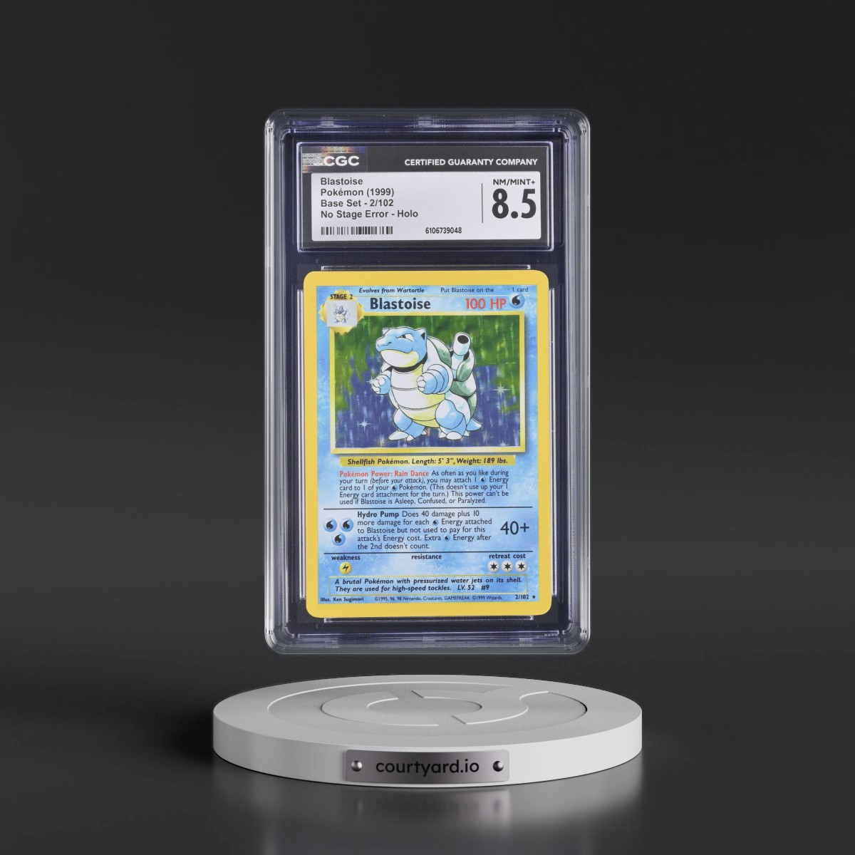 1999 Base Set #2/102 Blastoise - No Stage Error Holo (CGC 8.5 NM-MT+)