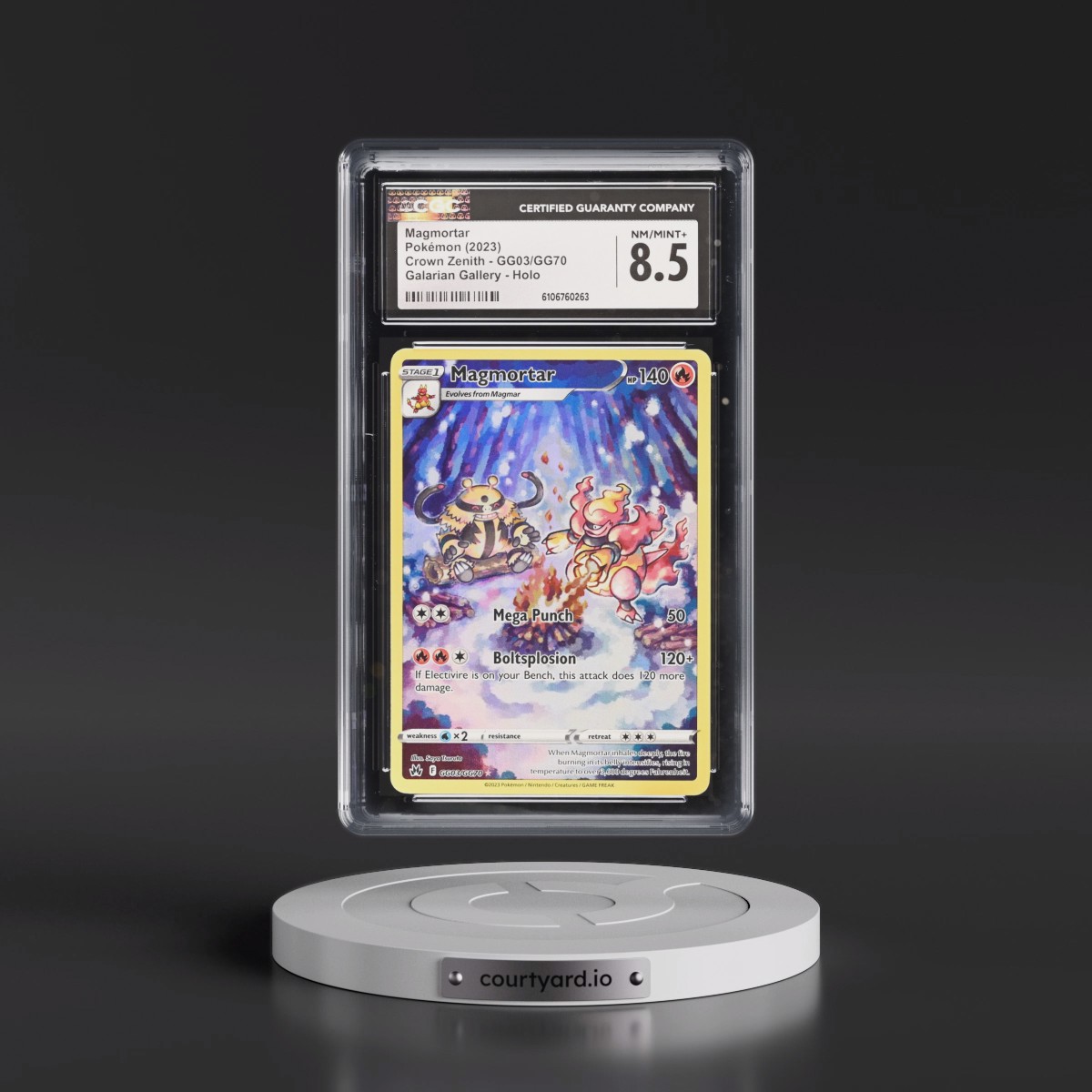 2023 Crown Zenith #GG03/GG70 Magmortar - Galarian Gallery Holo (CGC 8.5 NM-MT+)