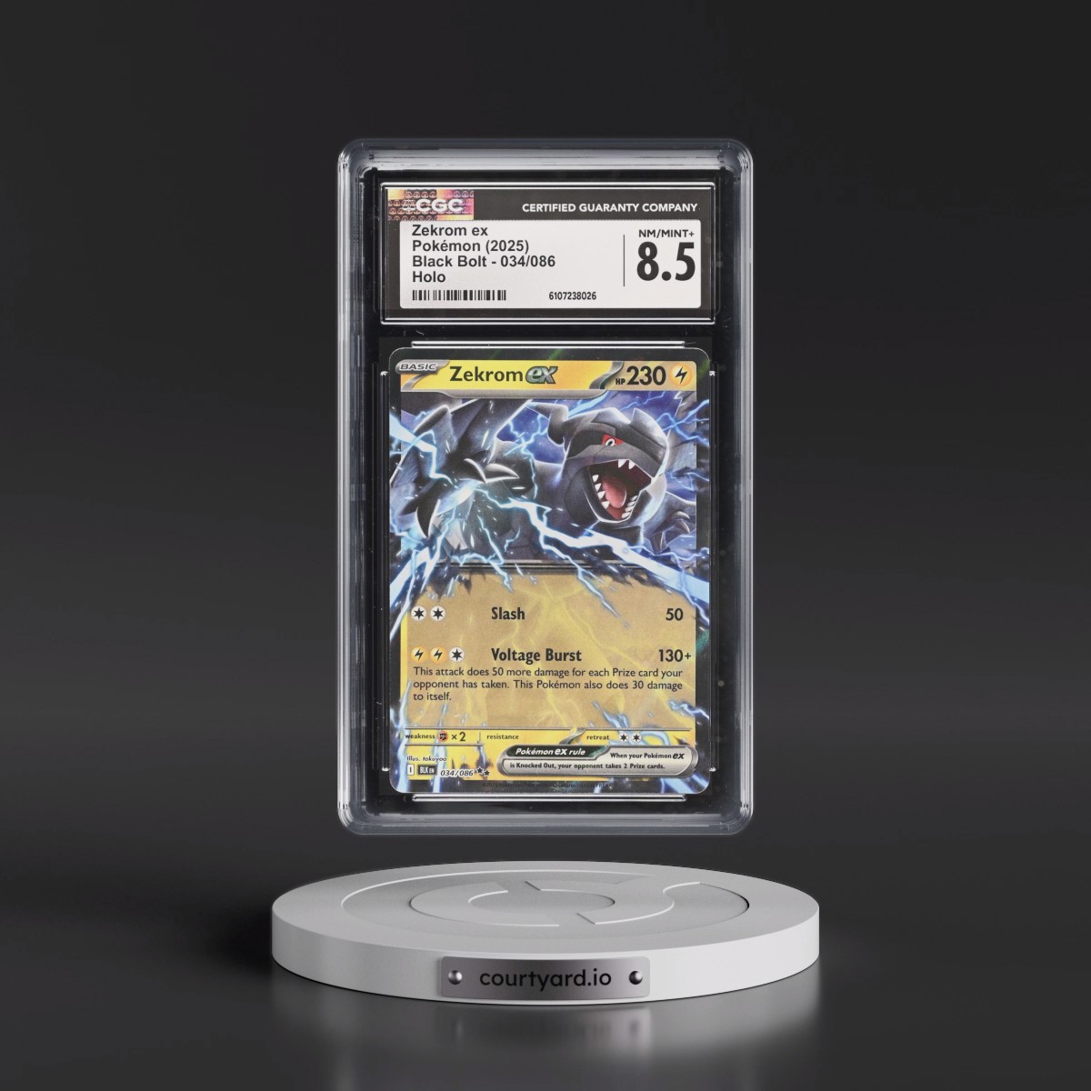 2025 Black Bolt - BLK EN #034/086 Zekrom ex - Holo (CGC 8.5 NM-MT+)