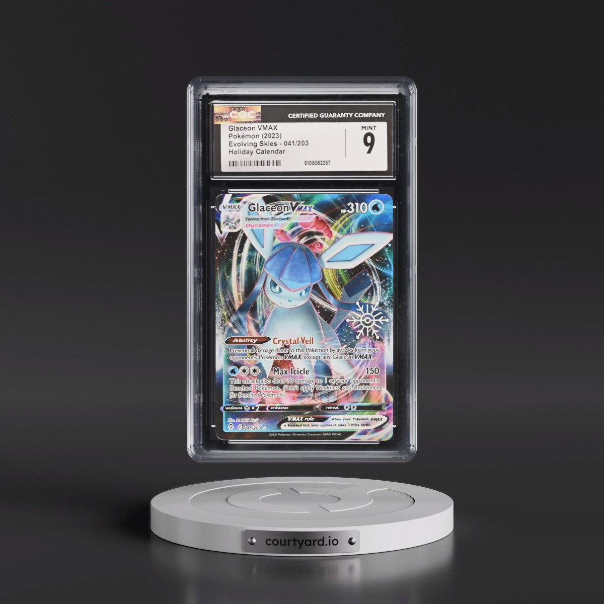2021 Evolving Skies #041/203 Glaceon VMAX - Holiday Calendar (Snowflake Stamp) (Holo) (CGC 9 MINT)