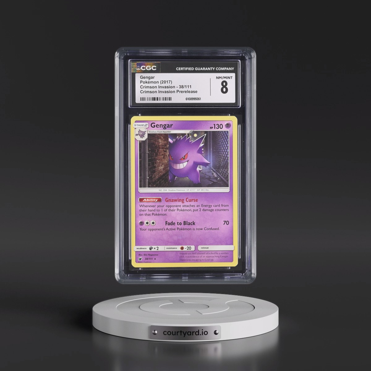 2017 Crimson Invasion #38/111 Gengar - Crimson Invasion Prerelease (Non Holo) (CGC 8 NM-MT)