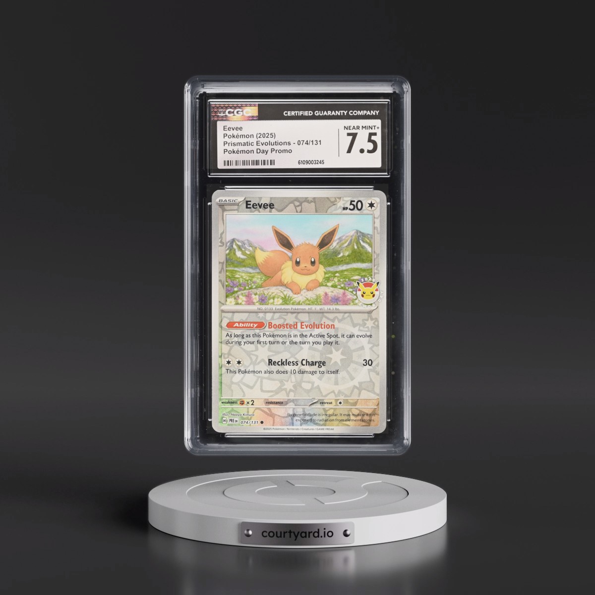 2024 Prismatic Evolutions - PRE EN #074/131 Eevee - Reverse Holo Pokémon Day Promo () (CGC 7.5 NM+)