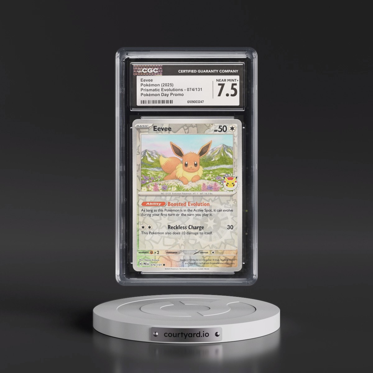 2024 Prismatic Evolutions - PRE EN Eevee - Reverse Holo Pokémon Day Promo #074/131 CGC 7.5