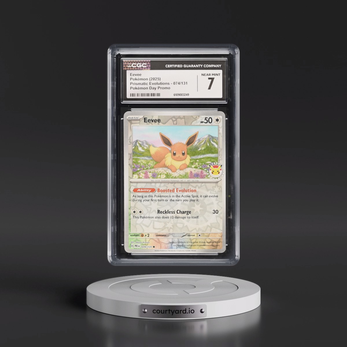 2024 Prismatic Evolutions - PRE EN #074/131 Eevee - Reverse Holo Pokémon Day Promo () (CGC 7 NM)