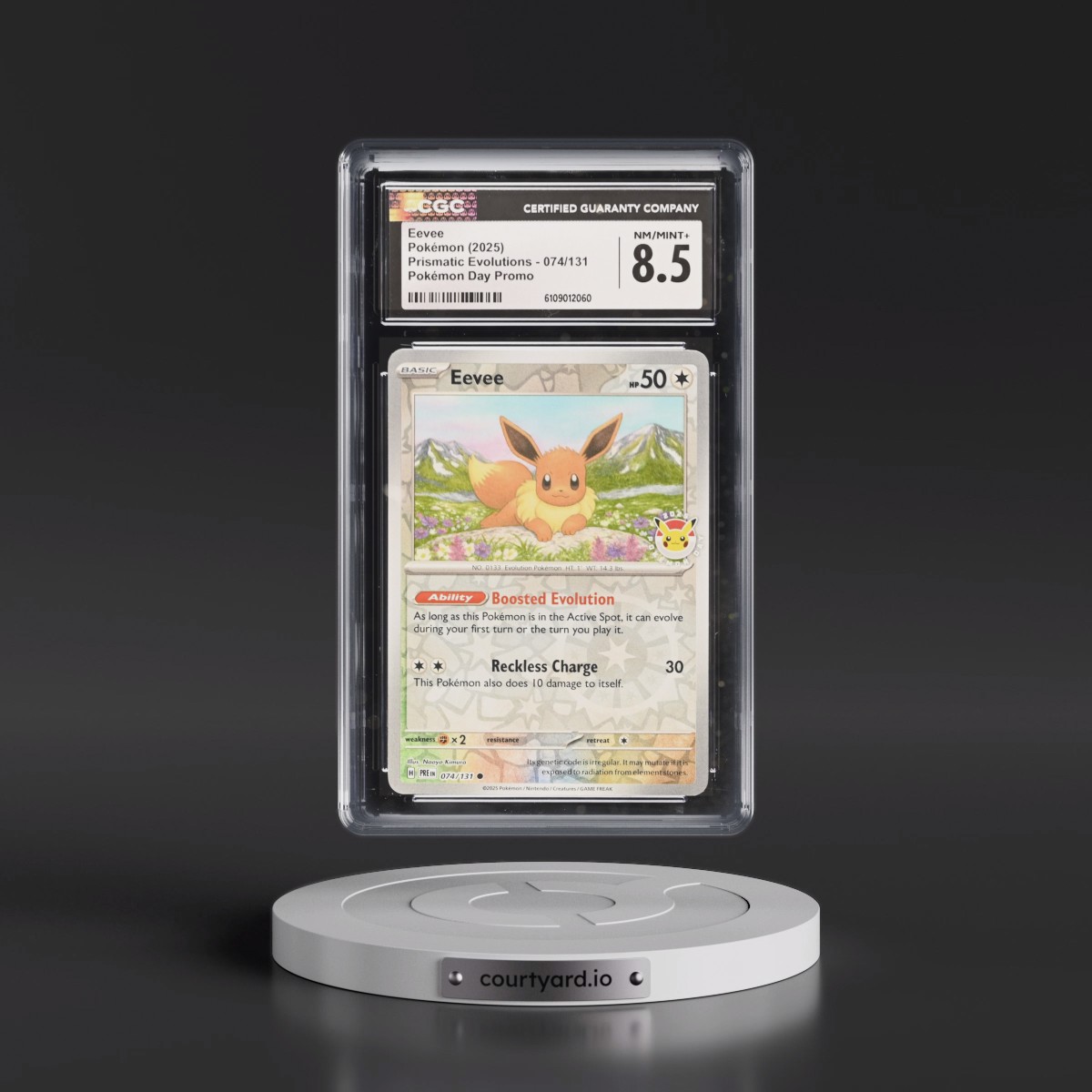 2024 Prismatic Evolutions - PRE EN #074/131 Eevee - Reverse Holo Pokémon Day Promo () (CGC 8.5 NM-MT+)