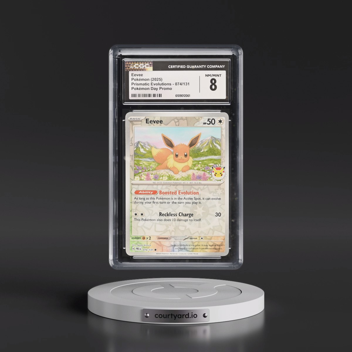 2024 Prismatic Evolutions - PRE EN #074/131 Eevee - Reverse Holo Pokémon Day Promo () (CGC 8 NM-MT)