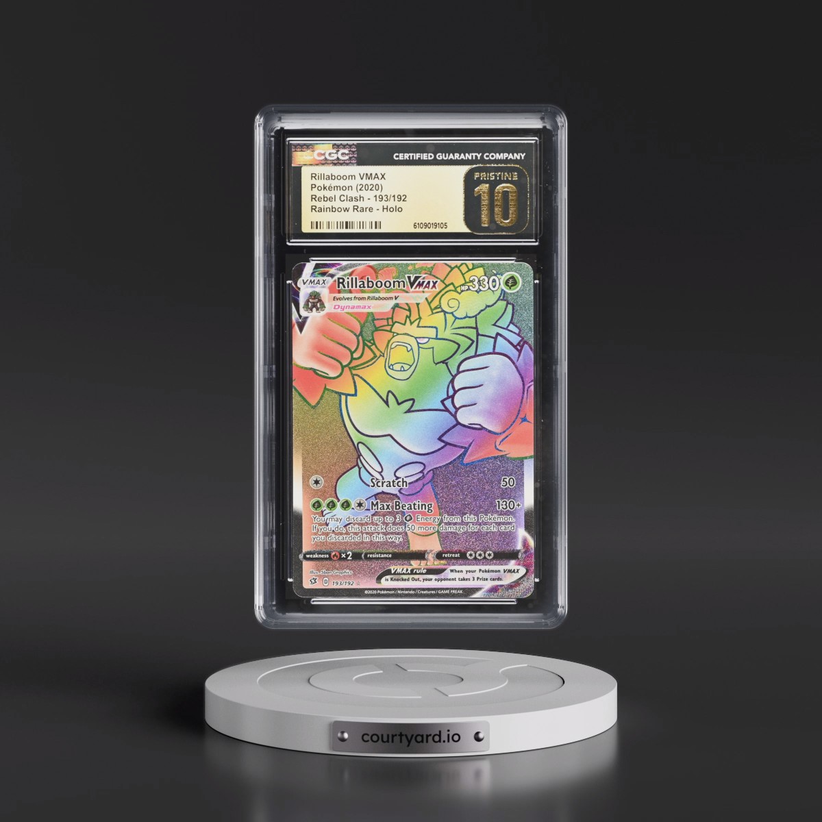 2020 Rebel Clash #193/192 Rillaboom VMAX - Rainbow Rare Holo (CGC 10 PRISTINE)