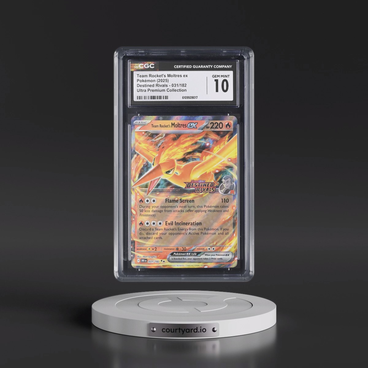 2025 Destined Rivals - DRI EN #031/182 Team Rocket's Moltres ex - Team Rocket's Moltres ex Ultra Premium Collection (Holo) (CGC 10 GEM MINT)