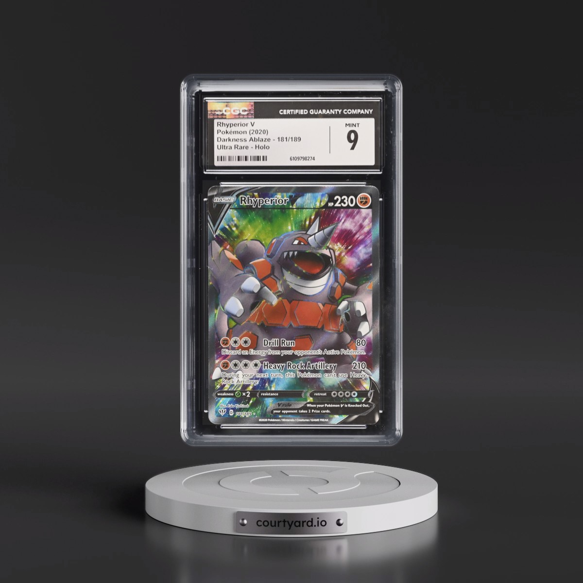 2020 Darkness Ablaze #181/189 Rhyperior V - Ultra Rare Holo (CGC 9 MINT)