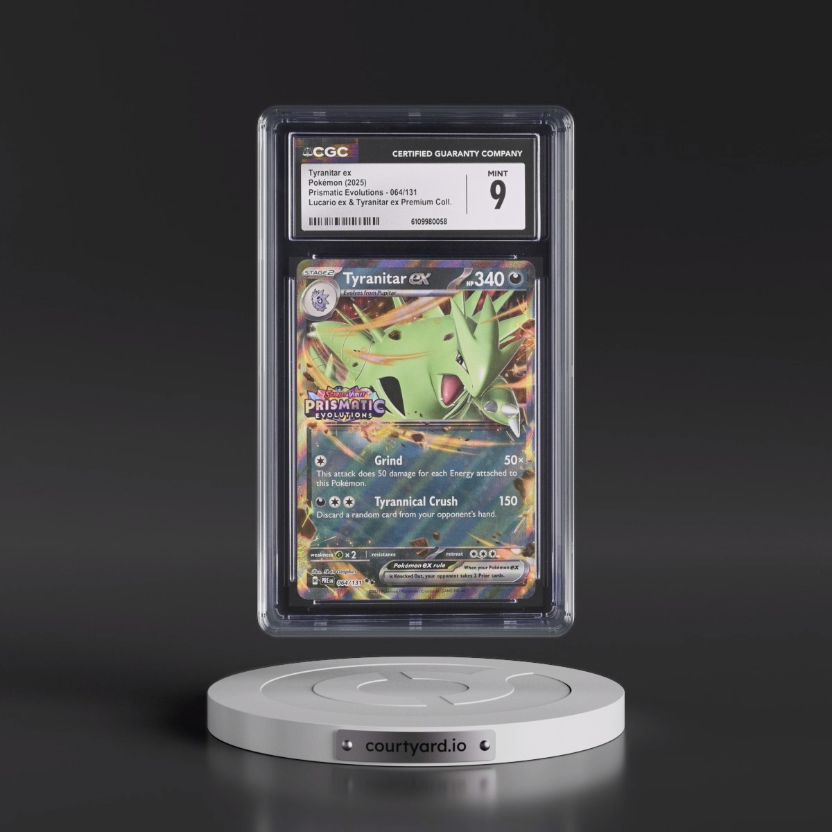 2024 Prismatic Evolutions - PRE EN #064/131 Tyranitar ex - (Prismatic Evolutions Stamp) Lucario ex & Tyranitar ex Premi (Holo) (CGC 9 MINT)