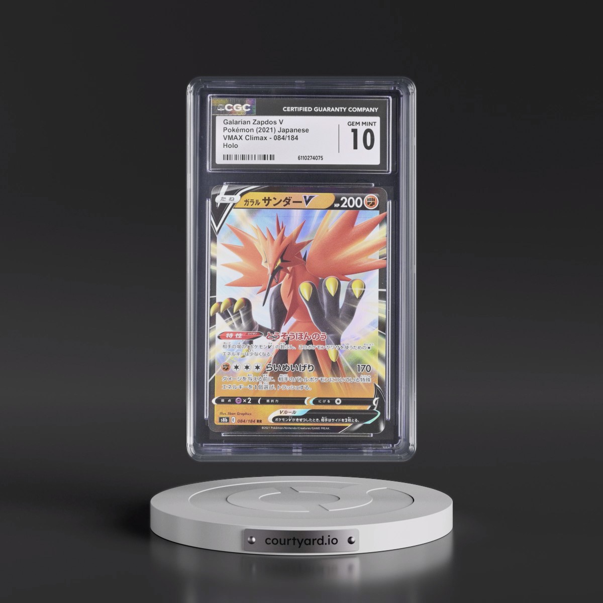 2021 VMAX Climax #084/184 Galarian Zapdos V - Holo (CGC 10 GEM MINT)
