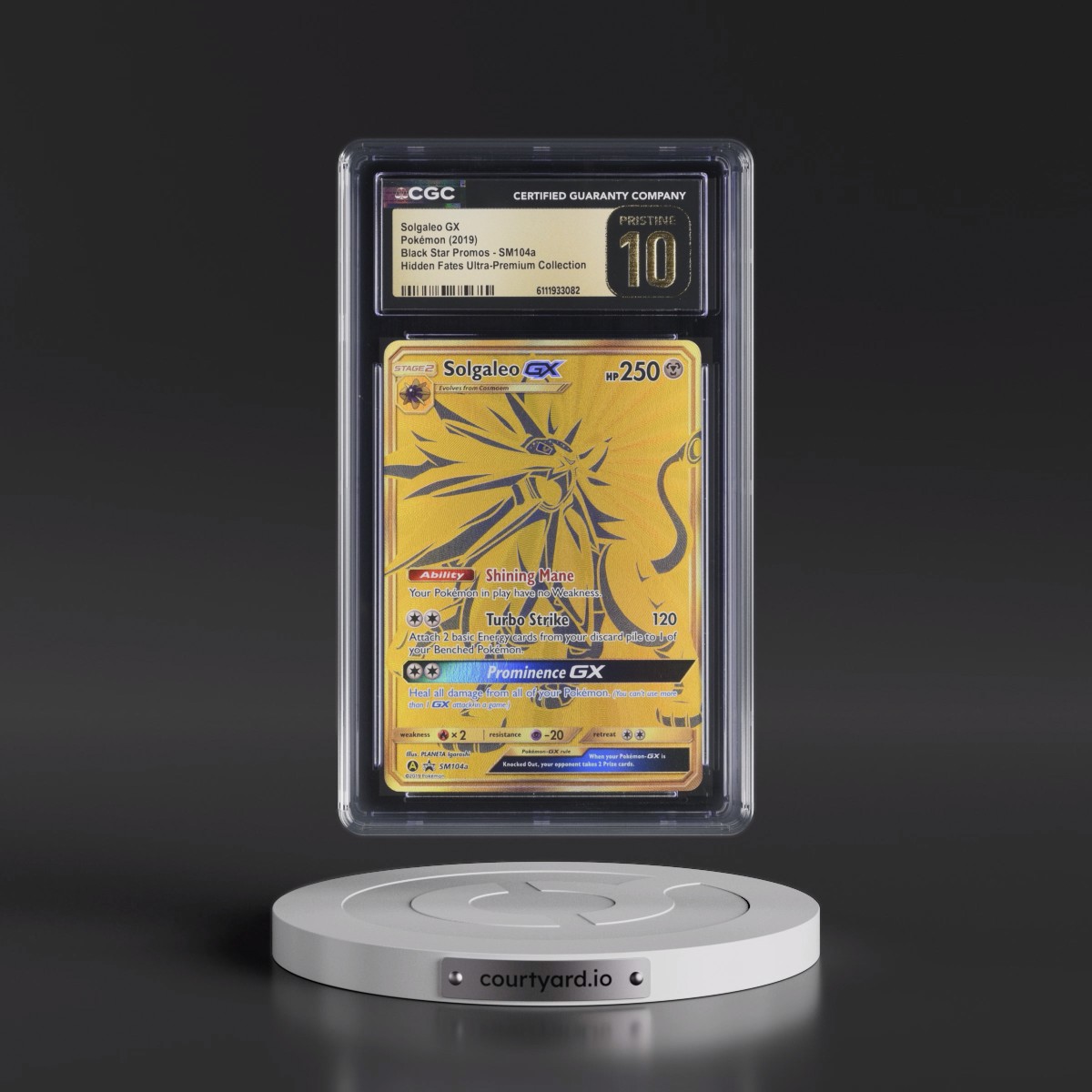 2016 Black Star Promos - Sun & Moon Solgaleo GX - Hidden Fates Ultra-Premium Collection (Holo) #SM104a CGC 10