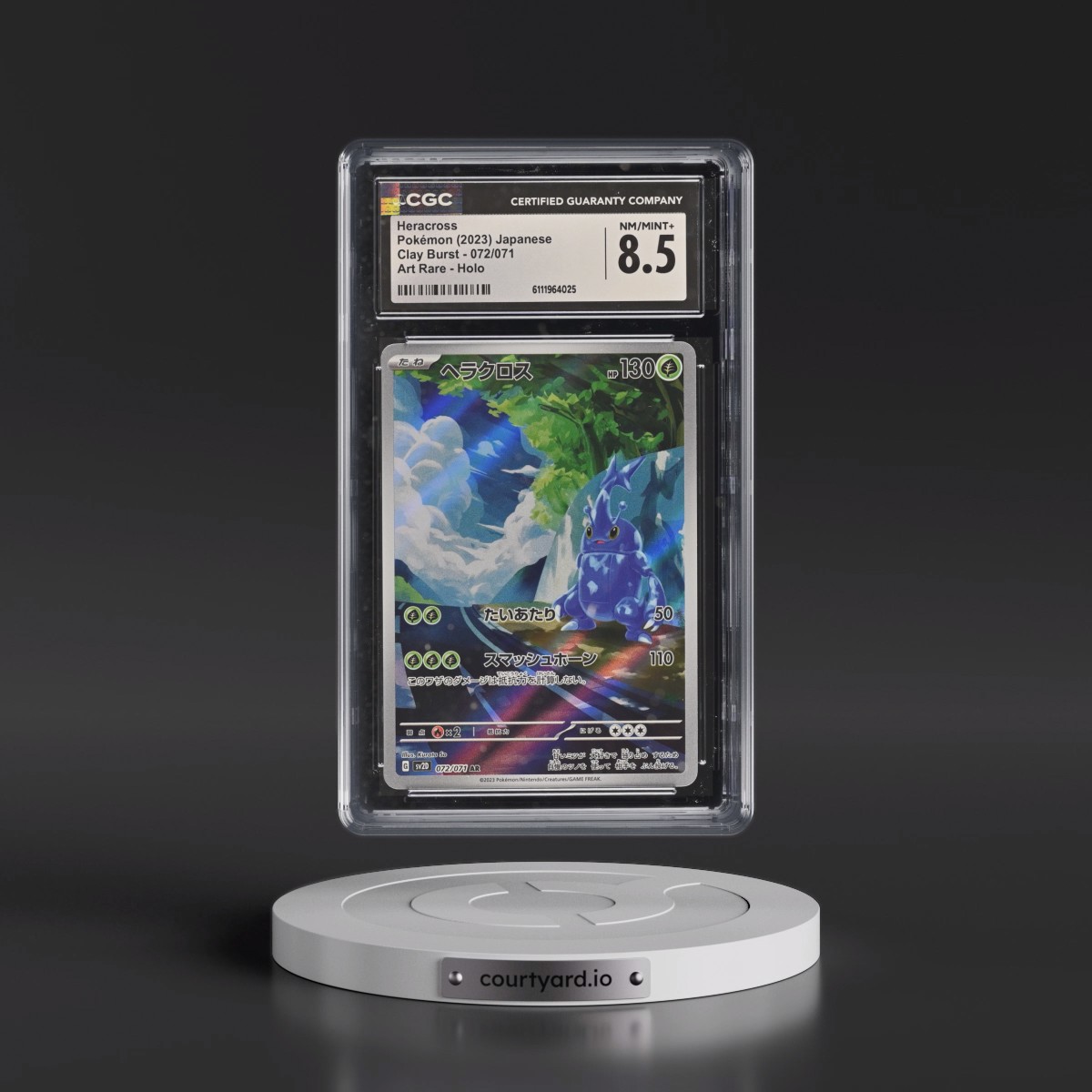 2023 Clay Burst #072/071 Heracross - Art Rare Holo (CGC 8.5 NM-MT+)